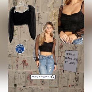 windsor 🖤💌 Simple & Sweet Mesh Sleeves Black Night-Out Top
Worn once